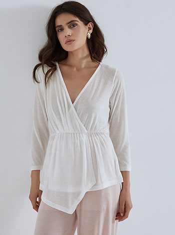 Wrap front asymmetric top in off white