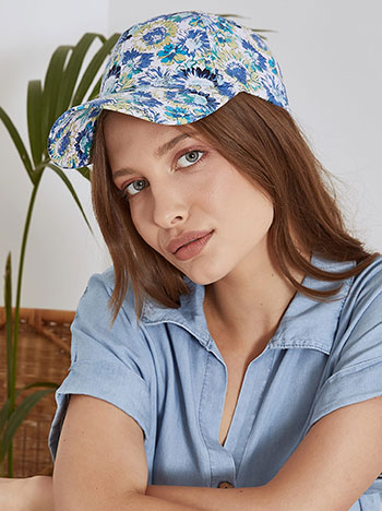 Jockey hat with flowers in blue