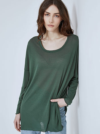 Μακριά μπλούζα, στρογγυλή λαιμόκοψη, ανοίγματα στο πλάι, ύφασμα με ελαστικότητα, celestino collection, πρασινο