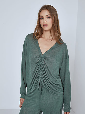 Top with front shirred detail in green