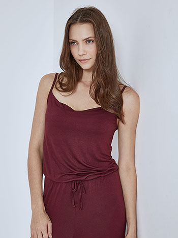Top with draped neckline in wine red