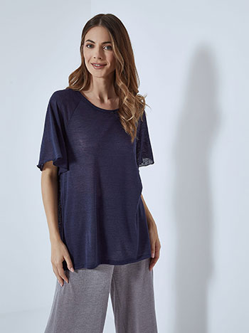 Short sleeved top with side slits in dark blue