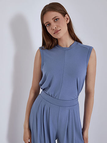 Sleeveless top with decorative seam in rough blue