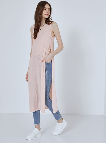 Long top with side slits in baby pink