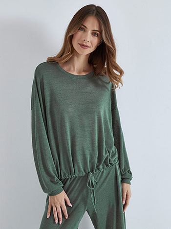 Fine knit top with cord in green