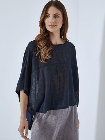 Ασύμμετρη μπλούζα με διακοσμητική ραφή, στρογγυλή λαιμόκοψη, celestino collection, σκουρο μπλε