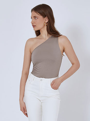 Bodysuit with side shirred details in beige