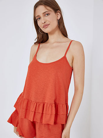 Cotton top with ruffles in orange