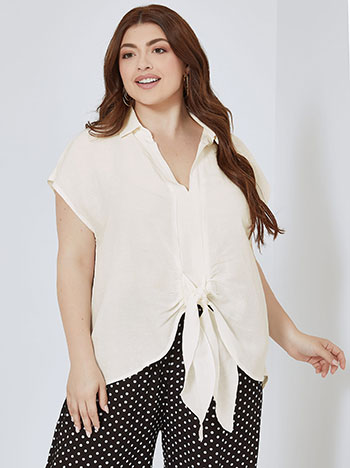 Asymmetric top with tie in off white
