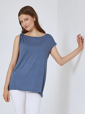 Top with detail on shoulder in rough blue