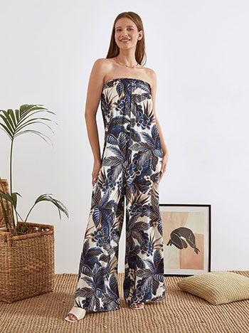 Strapless jumpsuit in dark blue Celestino