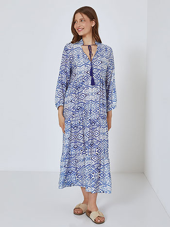 Printed kaftan dress with cotton in blue