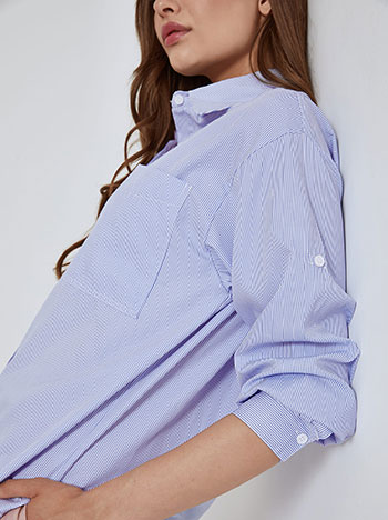 Striped shirt with pocket in sky blue