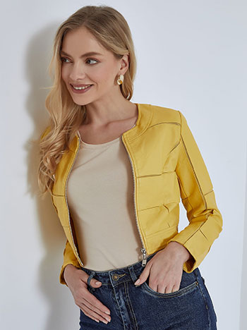 Cropped leather effect jacket in yellow