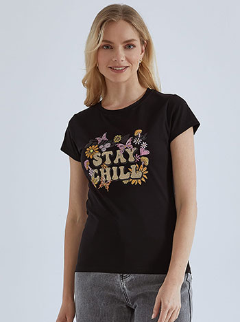 Μπλούζες/T-shirts T-shirt με μεταλλιζέ λογότυπο stay chill SM7612.4012+1