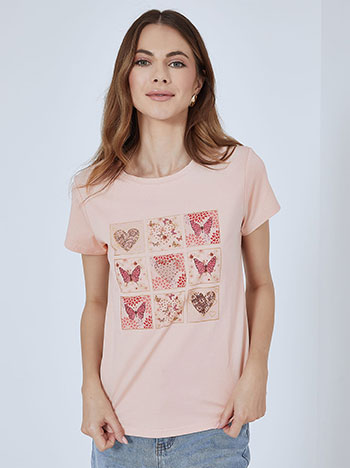 Μπλούζες/T-shirts T-shirt με καρδιές και πεταλούδες SM7612.4025+4