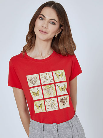 Μπλούζες/T-shirts T-shirt με καρδιές και πεταλούδες SM7612.4025+2