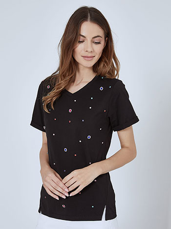Μπλούζες/T-shirts T-shirt με χρωματιστές πέτρες strass SM7612.4068+1