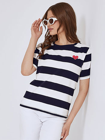 Striped T-shirt with heart in dark blue