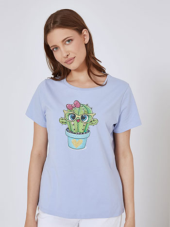 Μπλούζες/T-shirts T-shirt με κάκτο και strass SM7612.4334+4