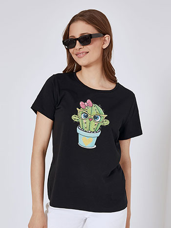 Μπλούζες/T-shirts T-shirt με κάκτο και strass SM7612.4334+1