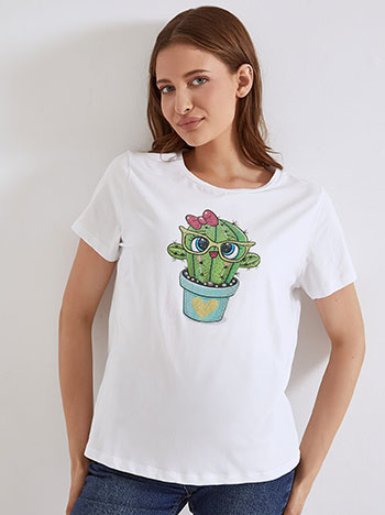 Μπλούζες/T-shirts T-shirt με κάκτο και strass SM7612.4334+5