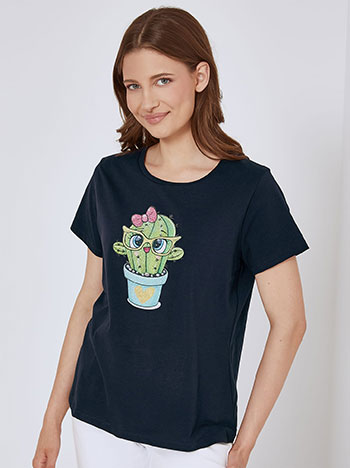 Μπλούζες/T-shirts T-shirt με κάκτο και strass SM7612.4334+3