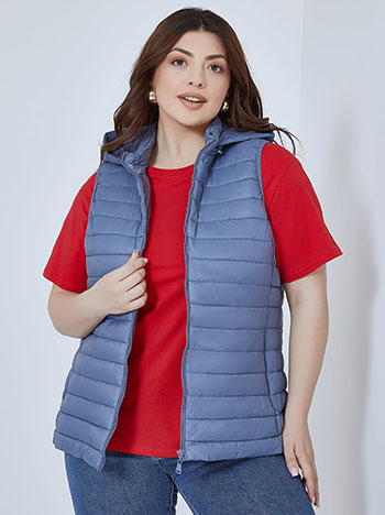 Quilted vest with detachable hoodie in blue