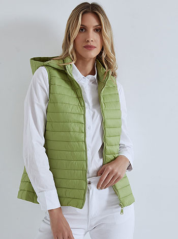 Quilted vest with detachable hoodie in light green