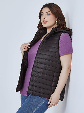Quilted vest with detachable hoodie in black