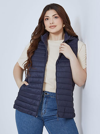 Quilted vest with detachable hoodie in dark blue