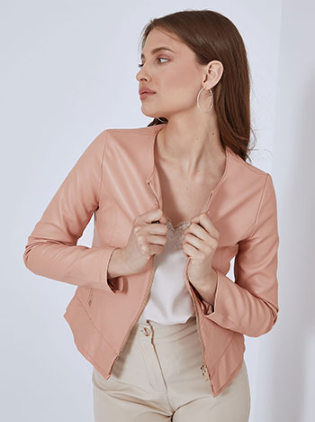 Leather effect jacket in dusty pink