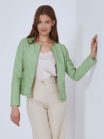 Monochrome leather effect jacket in light green