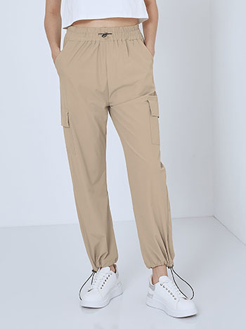 Cargo trousers with elastic waistband in beige