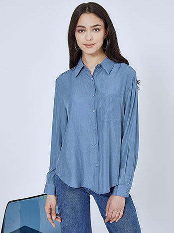 Monochrome shirt with pocket in rough blue