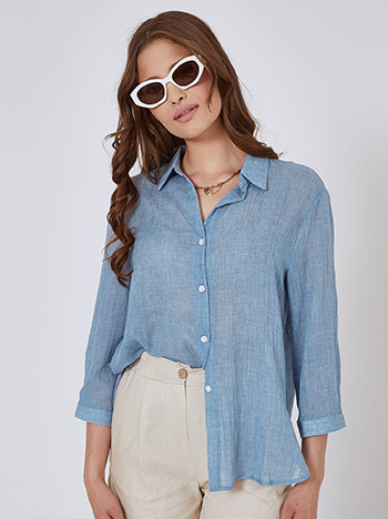 Asymmetric shirt with linen in blue