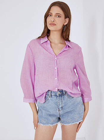 Asymmetric shirt with linen in purple