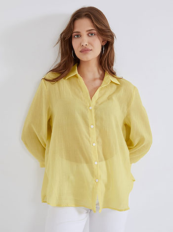 Asymmetric shirt with linen in yellow