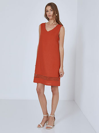 Sleeveless top with linen in terracota