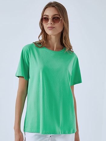 Μονόχρωμο oversized τ-shirt, στρογγυλή λαιμόκοψη, ύφασμα με ελαστικότητα, πρασινο ανοιχτο