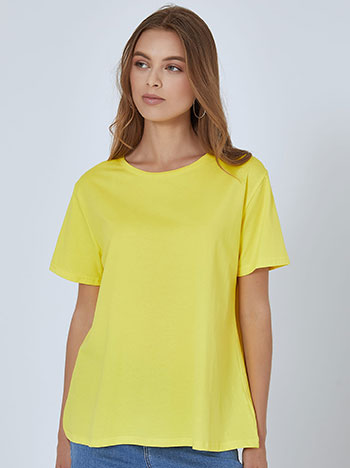 Μονόχρωμο oversized τ-shirt, στρογγυλή λαιμόκοψη, ύφασμα με ελαστικότητα, κιτρινο ανοιχτο