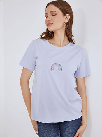 T-shirt with strass rainbow in sky blue
