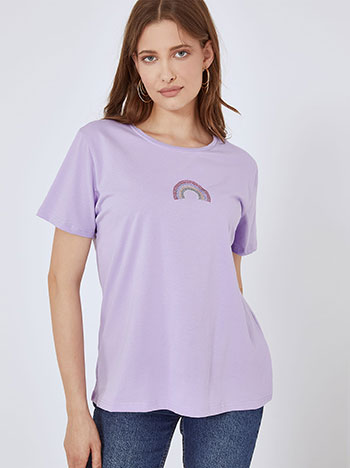 T-shirt με strass ουράνιο τόξο σε μωβ ανοιχτό