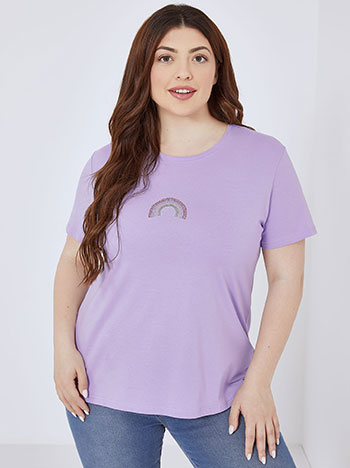T-shirt with strass rainbow in light purple