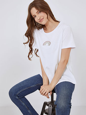 Μπλούζες/T-shirts T-shirt με strass ουράνιο τόξο SM7616.4532+1
