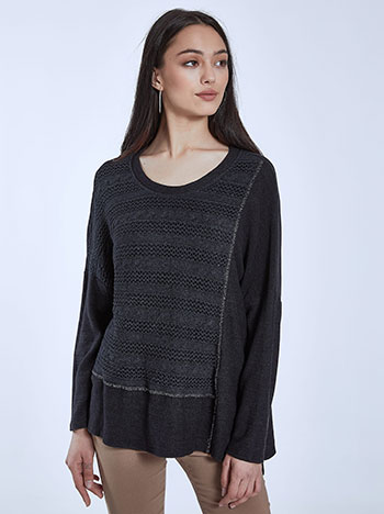 Cotton sweater with metallic seams in charcoal