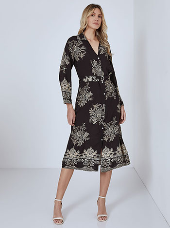 Shirtdress with point collar in black