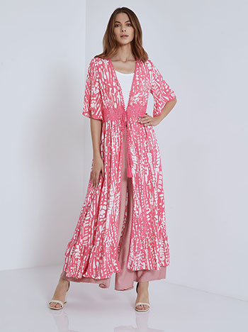 Printed kimono with lace detail in dark pink