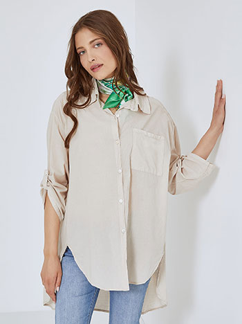 Cotton asymmetric shirt in light beige