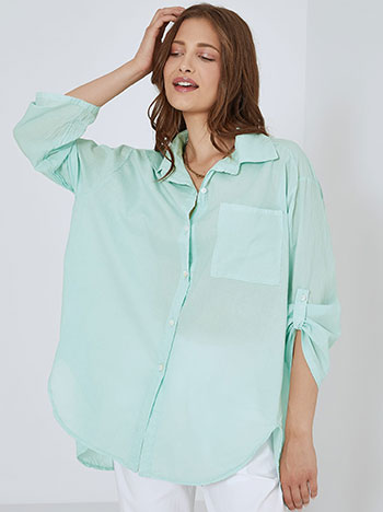 Cotton asymmetric shirt in almond green